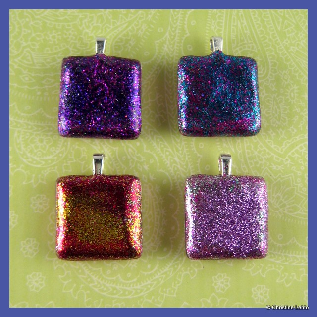 Glittery tile pendants