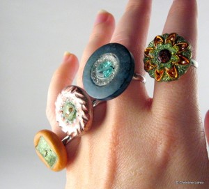 Glittery button rings