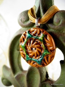 green handmade button pendant