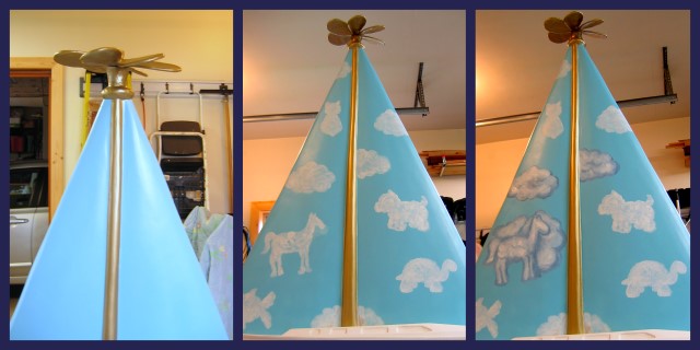 Work-in-progress pics of painting the cloudy sky on the sailboat