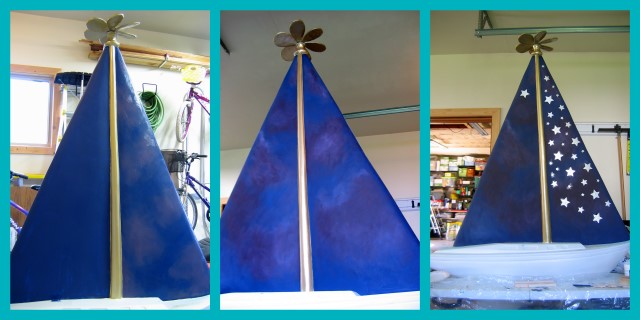 Work-in-progress pics of starry night sky on the sailboat