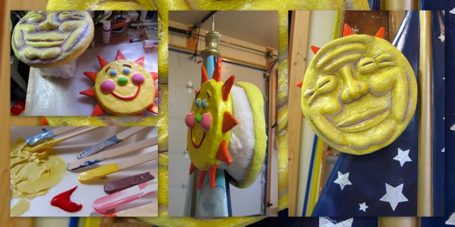 Painting the sun and moon sculptures