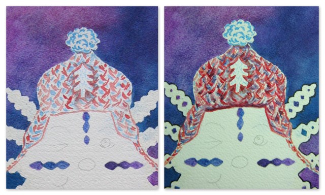 Snowflake character with knitted hat