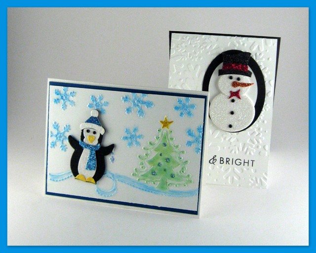 Handmade penguin and snowman Christmas cards