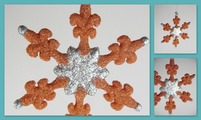 Snowflake ornament covered in vintage glass glitter