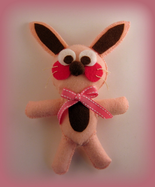 Hand-stitched pink felt bunny