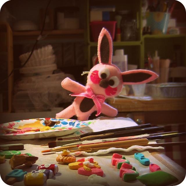 Ralphie the bunny at painting station
