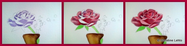 Watercolor rose work-in-progress