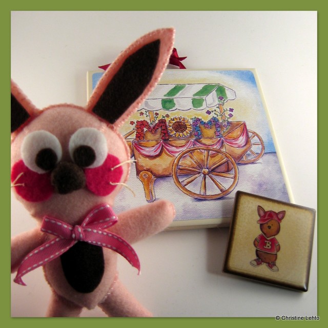 Ralphie the bunny next to Christine's artwork