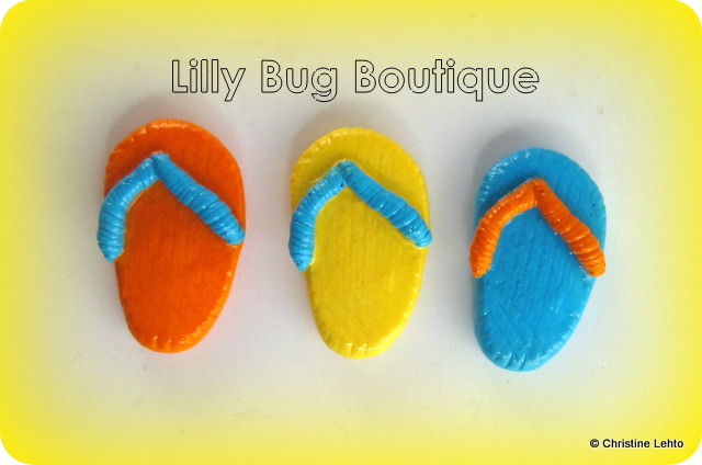 Summer flip flop fridge magnets in orange, yellow and aqua blue