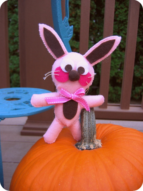 Ralphie the felt bunny with pumpkin