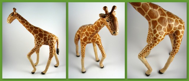 Completed giraffe sculpture with crackled and antiqued finish